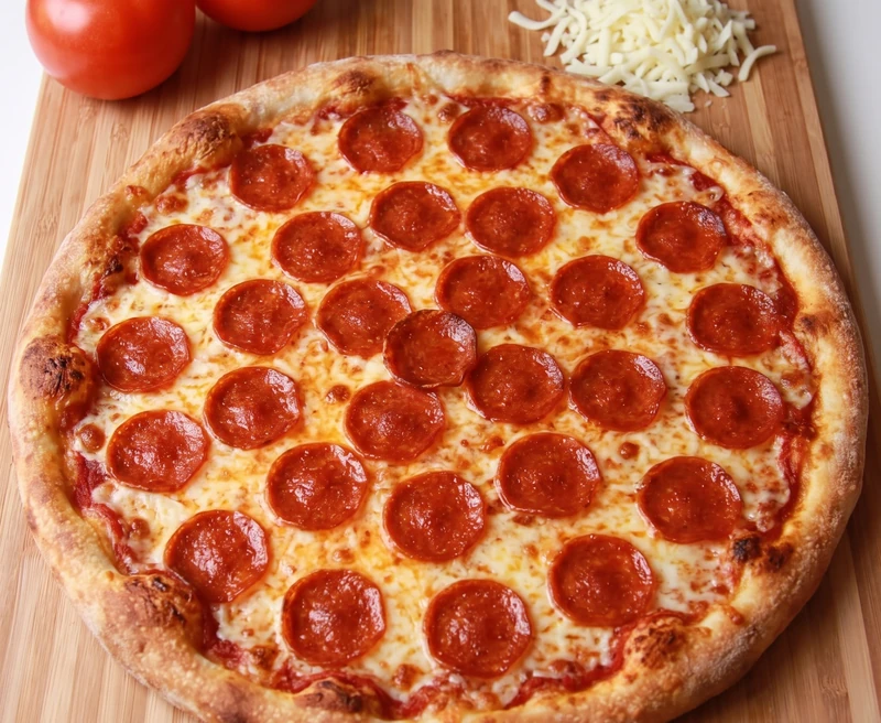 Pepperoni pizza on fresh dough with real mozzarella at Monty's Pizza in Edmonton, AB